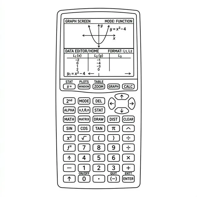 Graphing Calculator layout showing typing boxes on the left and a grid on the right