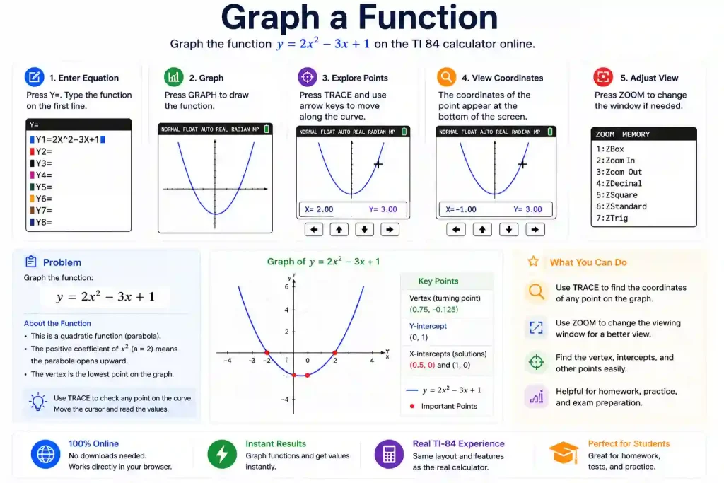 Online ti calculator for students used for math, graphing, and problem solving